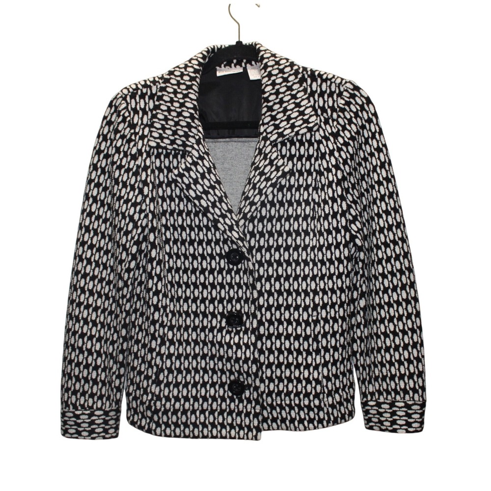 Chicos Black White Geometric Print Button Up Blazer Jacket Size 0